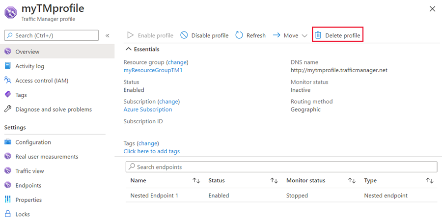 Delete Traffic Manager profile