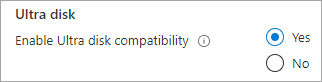 Screenshot of enable Ultra Disk compatibility.