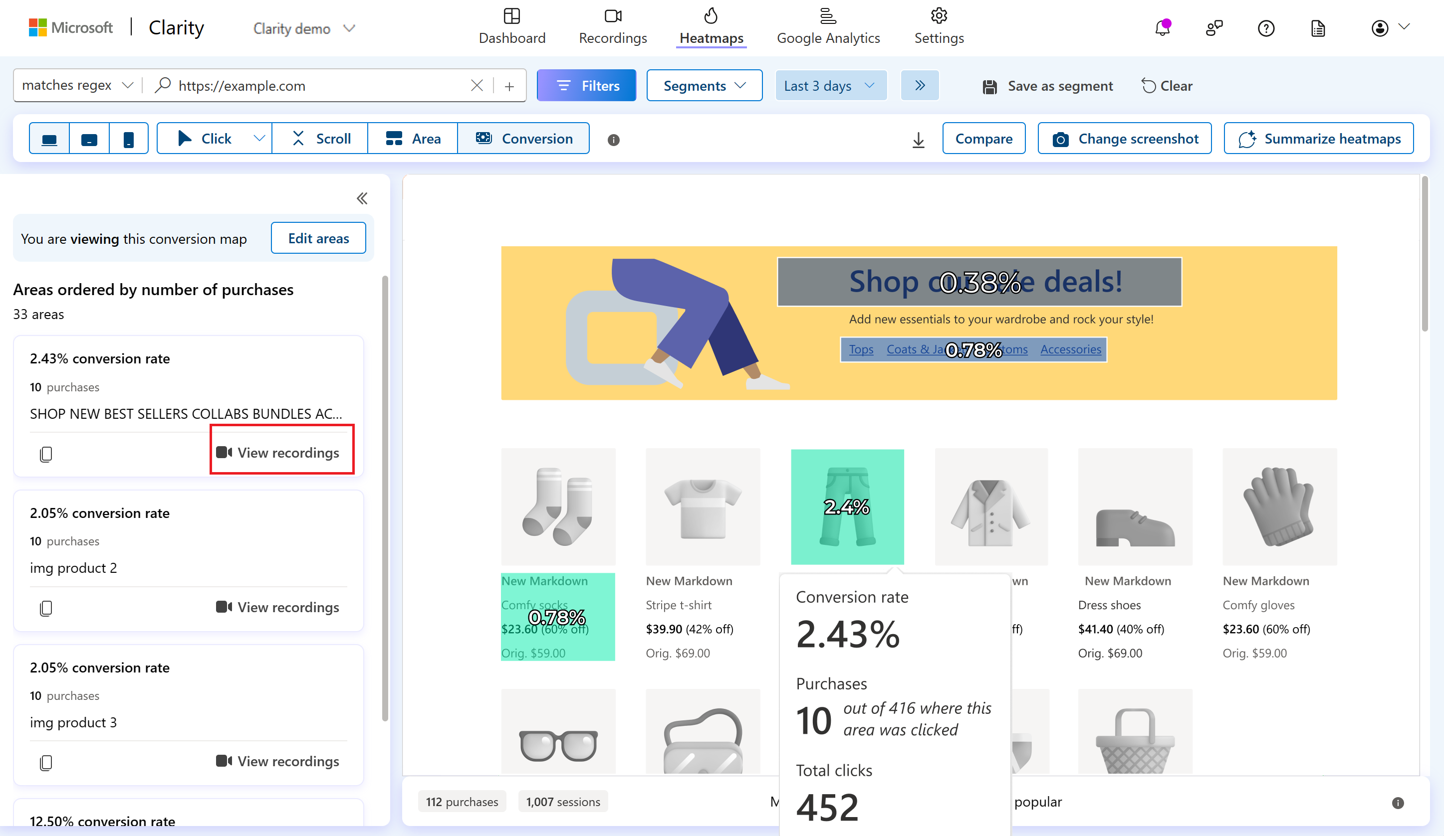 Conversion maps view recordings button.