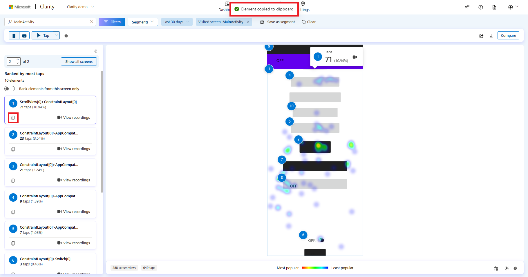 Copy element to clipboard in taps map.