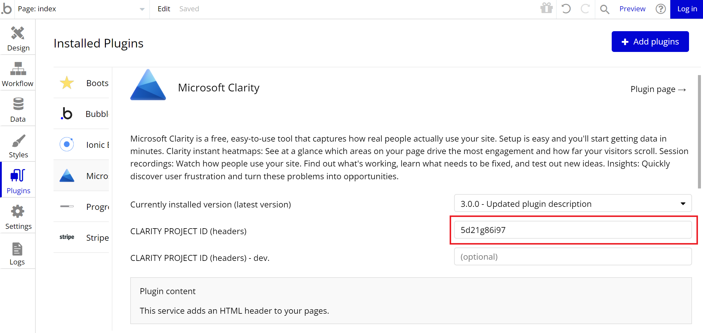 Paste clarity ID in Bubble.