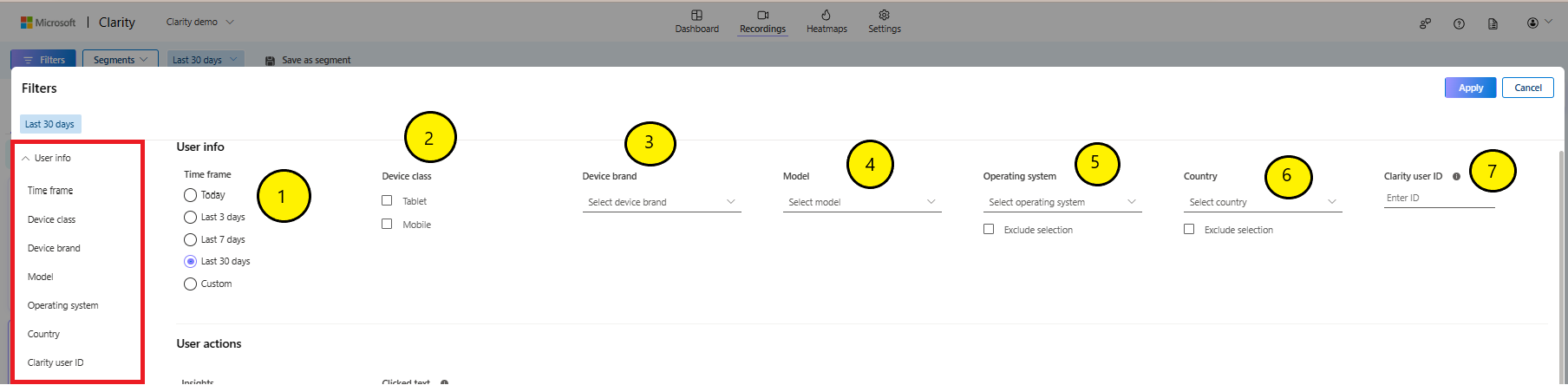 Filters by user info in sdk.