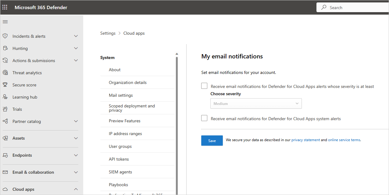 notification settings.