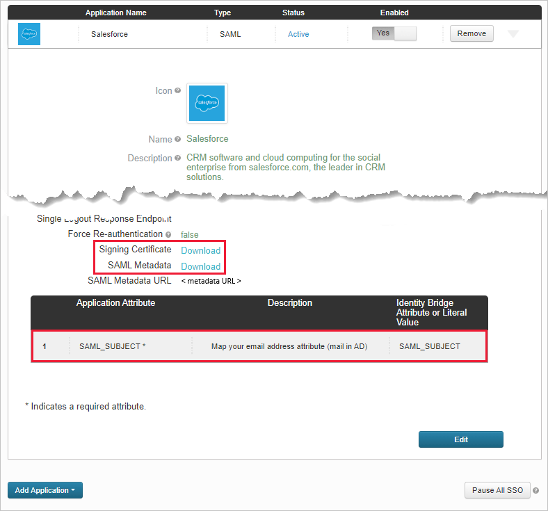 Note existing Salesforce app's attributes.