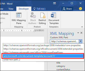 Изберете XML схемата на Dynamics 365.