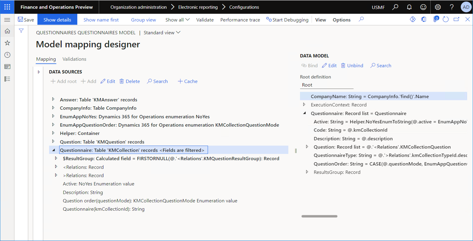 Reviewing the updated model mapping on the Model mapping designer page.