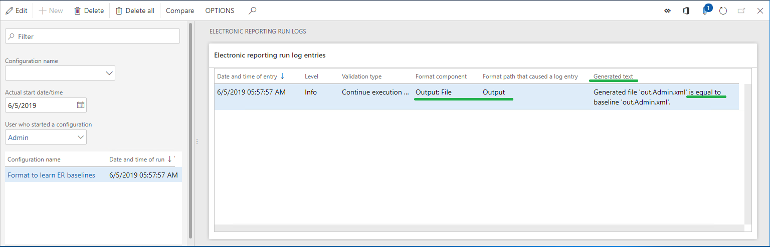 Screenshot of the Electronic reporting run logs page Electronic reporting run logs page, with equal baselines.