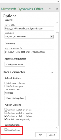 Hide Design option from Data connector.