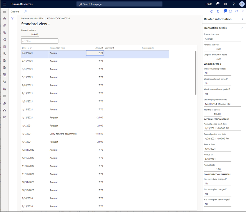 Display leave accrual transaction auditing.