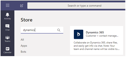 Потърсете и изберете Dynamics 365.