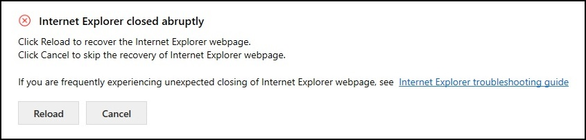Internet Explorer Затвори рязко.