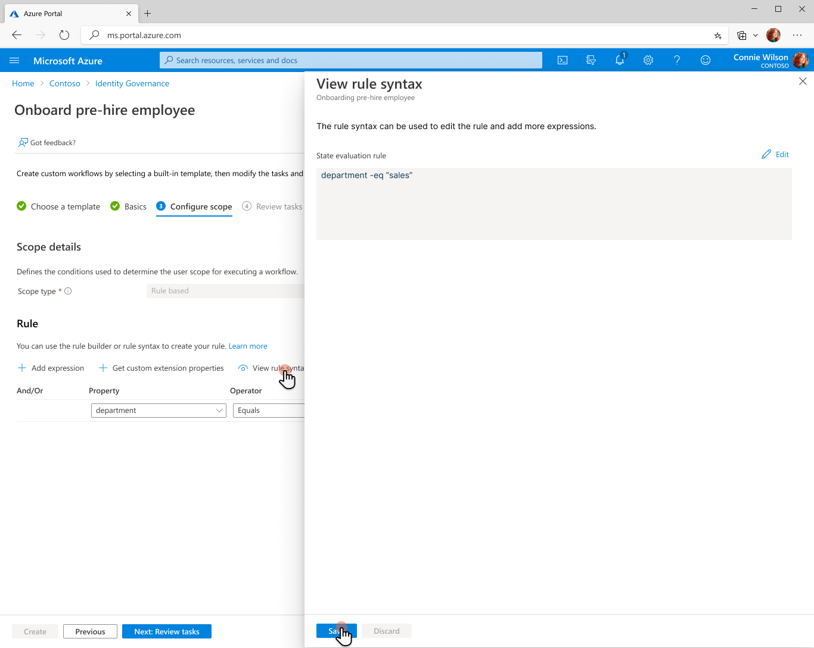 Screenshot of workflow rule syntax.