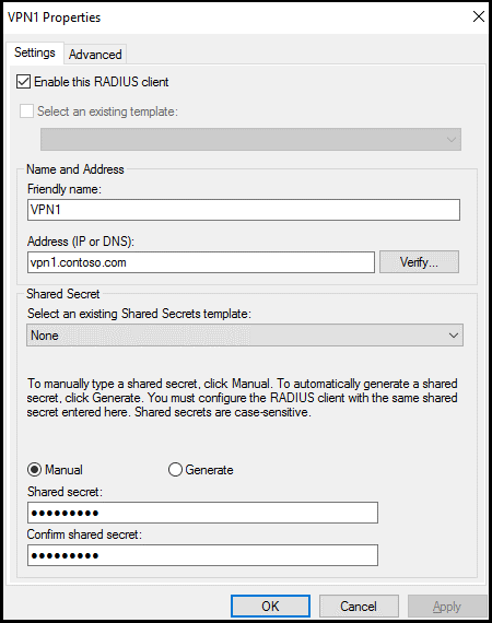 Verify the VPN properties and configuration