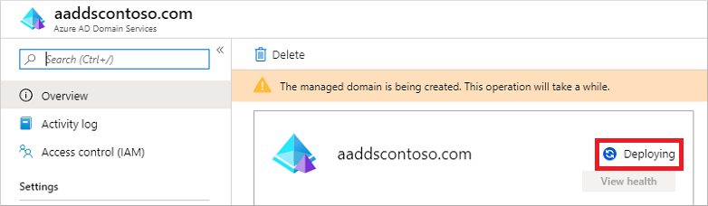 Domain Services status during the provisioning state