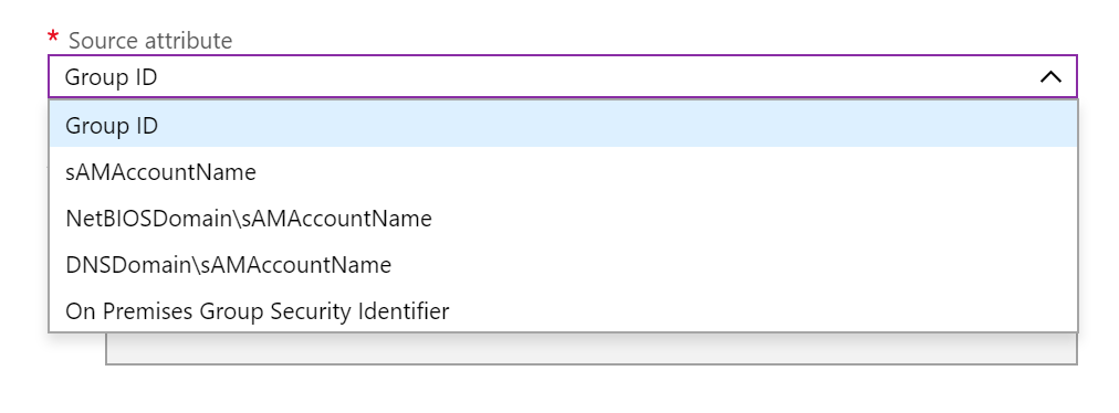 Screenshot that shows the drop-down menu for the source attribute.