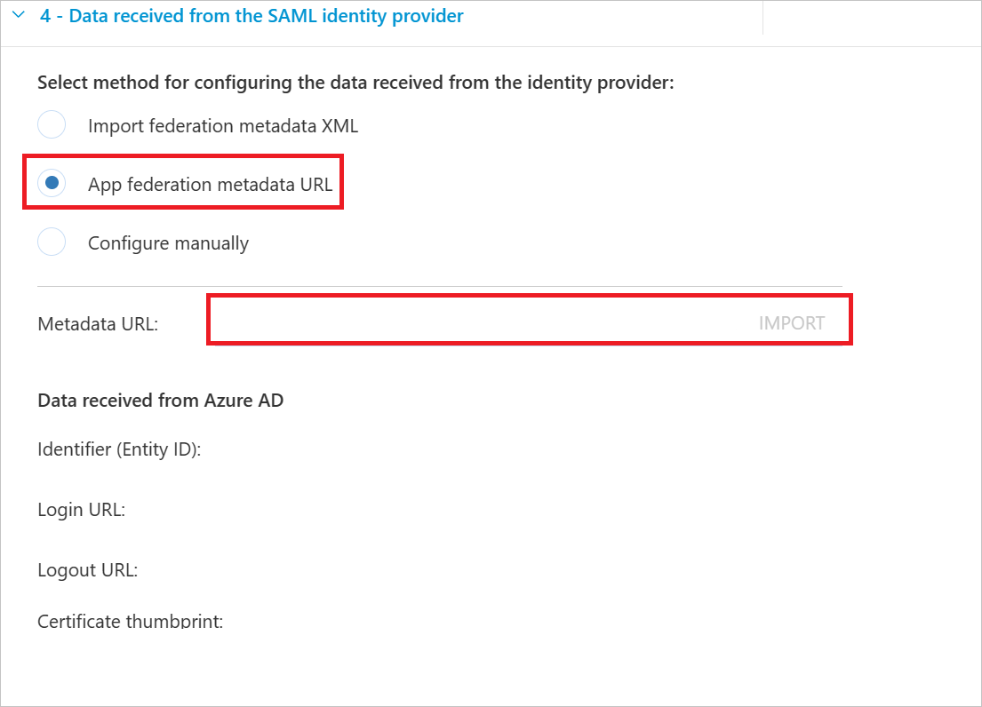 Screenshot shows settings of the app metadata URL.