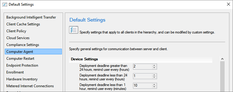 Computer Agent group in default client settings