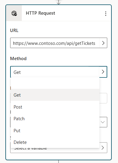 Screenshot of completed API URL and method dropdown