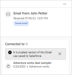 Екранна снимка, показваща съобщението с отрязан имейл.