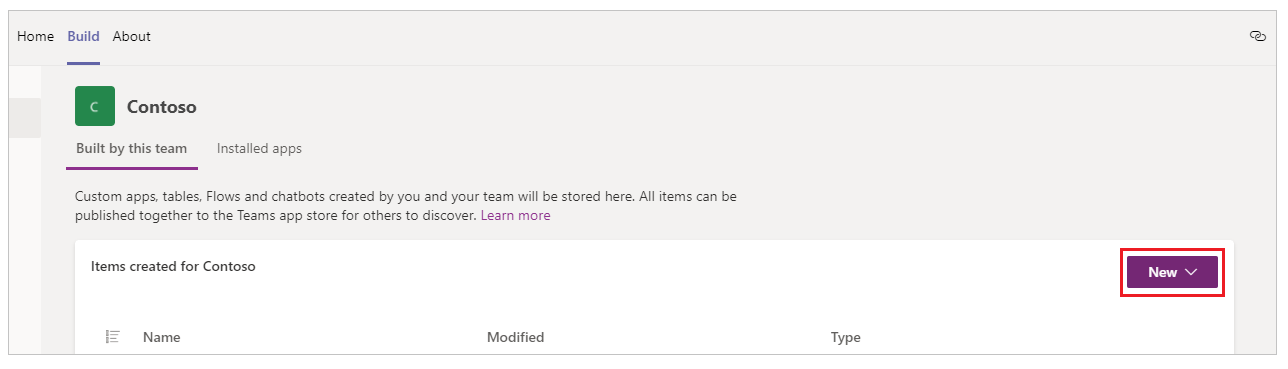 Създайте приложение от началната страница на средата.