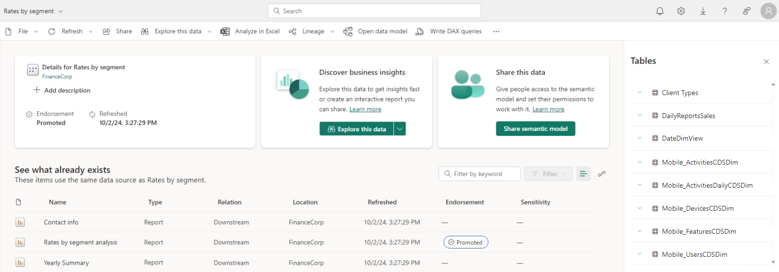 Screenshot of semantic model details page.