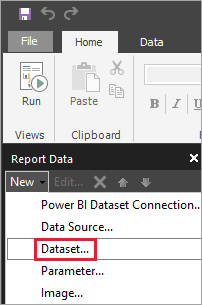 Screenshot of the Dataset option in the Report Data pane.