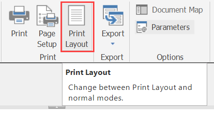 Screenshot of Print Layout option in Report Builder.