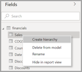 Screenshot of the original context menu for a field in Power BI Desktop.