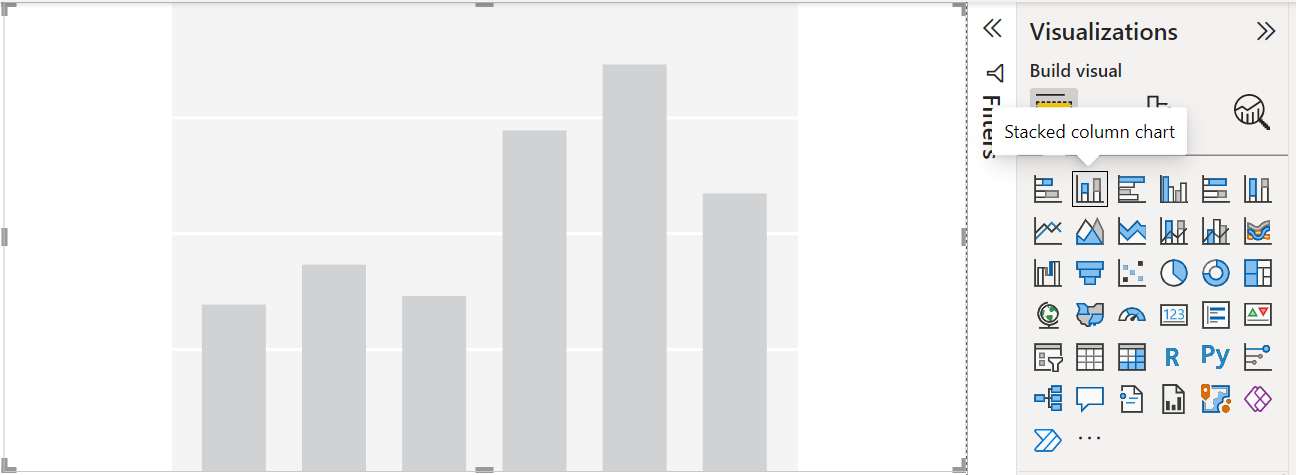 Screenshot of the Visualizations pane and an empty stacked column chart.