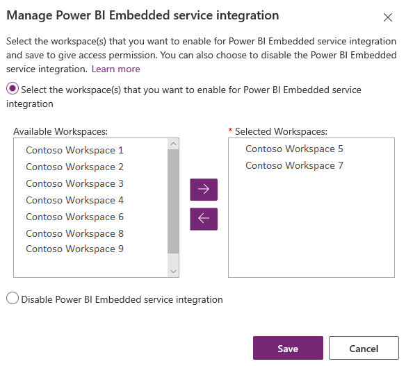 Управление на интеграция на услугата Power BI Embedded.