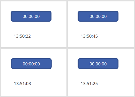 Четири екрана, показващи четири стойности за времето (13:50:22, 13:50:45, 13: 51: 03 и 13:51:25).