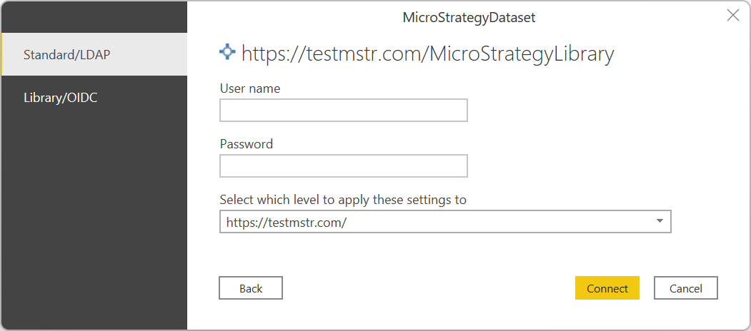 Authentication method selection window.