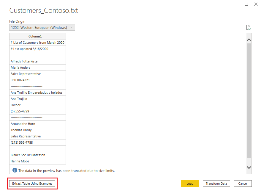 Using the Extract Table Using Examples option.