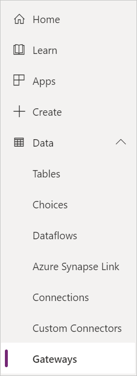 Screenshot of Gateways in left navigation bar.