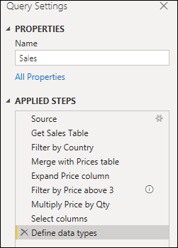 Applied steps pane with documented steps and description added.