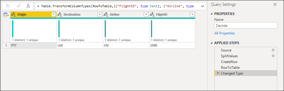 Sample transform query.