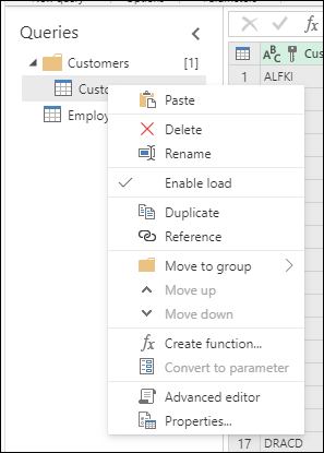 Queries Pane Context Menu on Query.