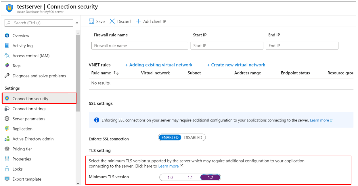 Azure Database for MySQL TLS configuration