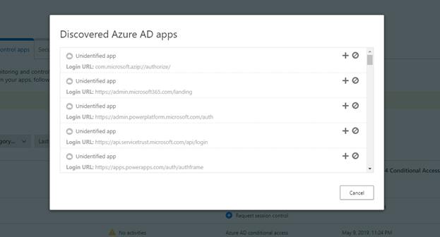 Conditional access app control discovered Microsoft Entra apps.