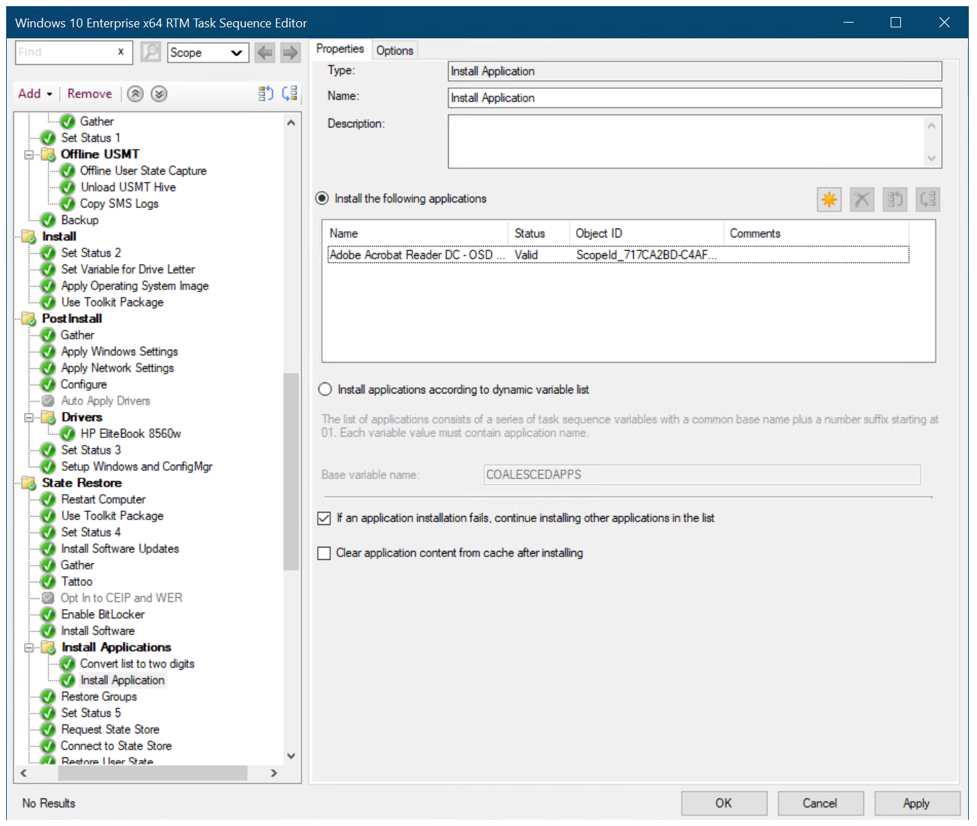 Add an application to the task sequence Add an application to the task sequence.
