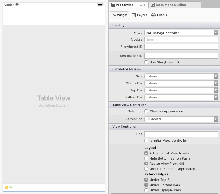 Change the table view controllers class to CallHistoryController