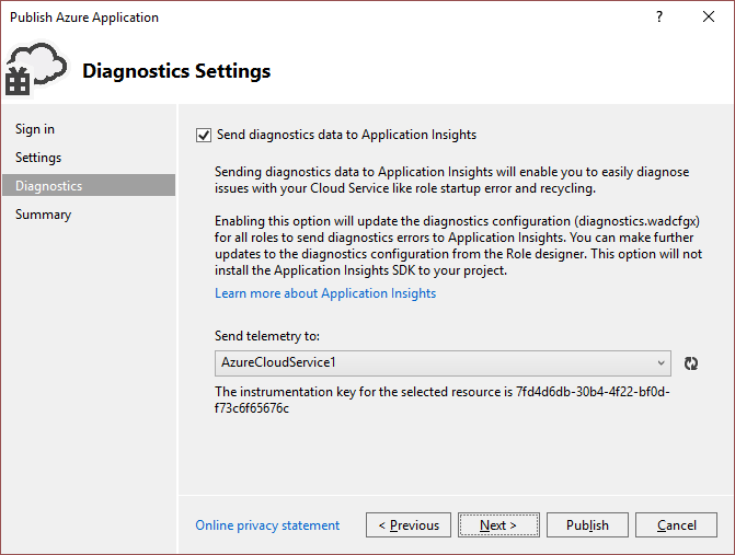 Diagnostics settings