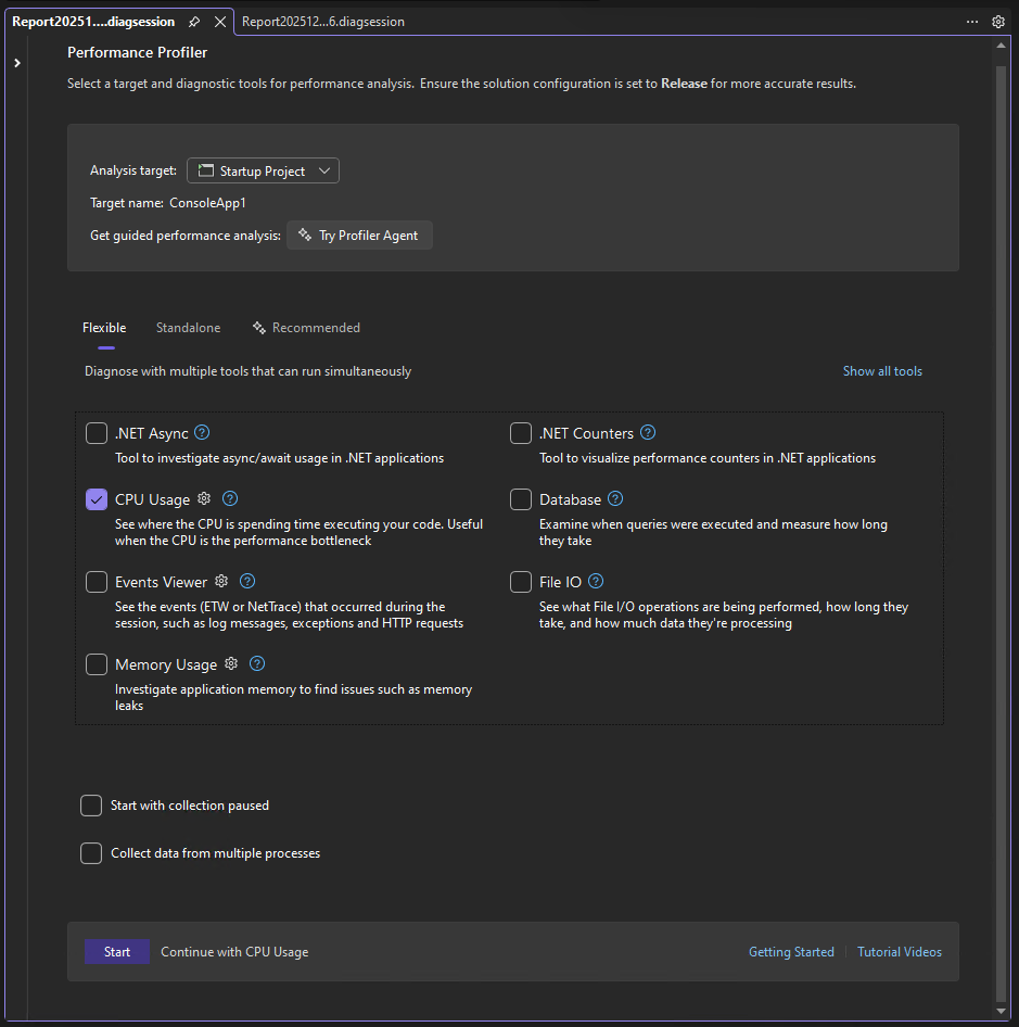 Screenshot of Performance Profiler.