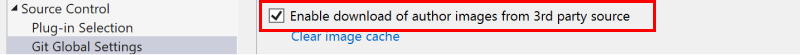 Screenshot showing checkbox to enable download of author images from third-party source in the Options dialog box. 