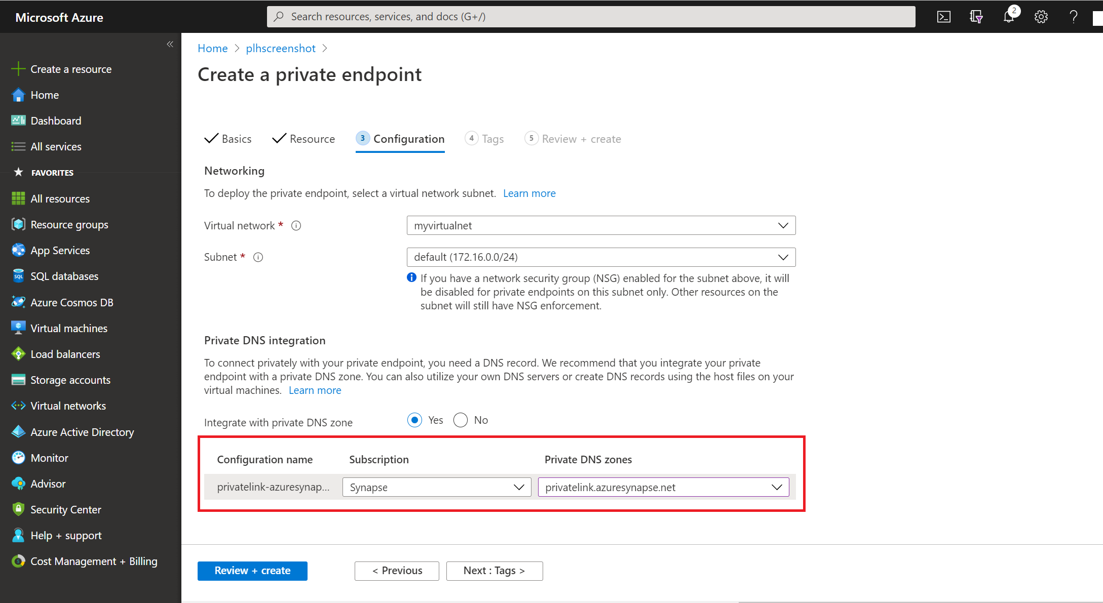 Create a private endpoint to private link hub