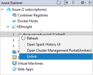 Azure Explorer unlinked cluster.