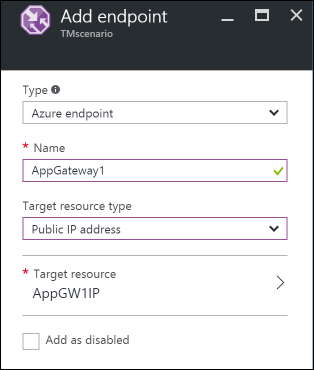 Traffic Manager "Add endpoint"