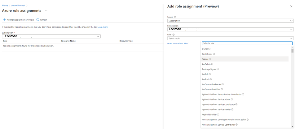 Screenshot that shows how to add role assignment.