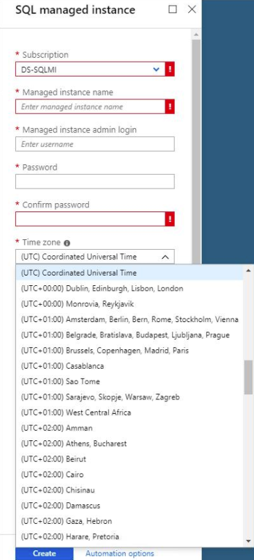 Setting a time zone during instance creation