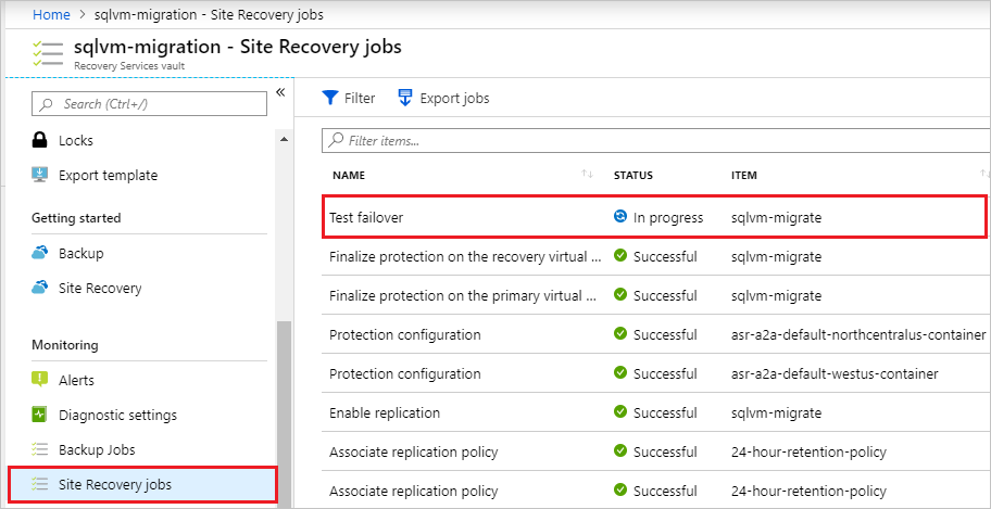 Monitor failover test progress